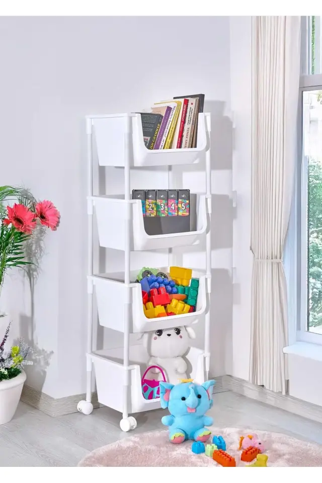 4 Katlı Tekerlekli Organizer Raf Modern Portratif Kiler Düzenleyici Sepet,Mutfak Rafı,Oyuncak Dolabı